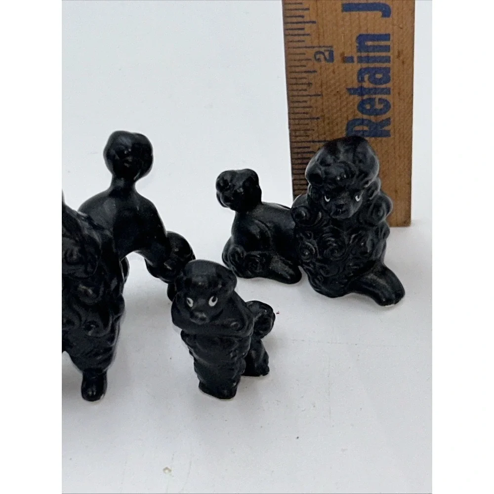 Vintage Miniature Poodle Figurine Set Of 3 Bone China Japan Mini Black  Dogs